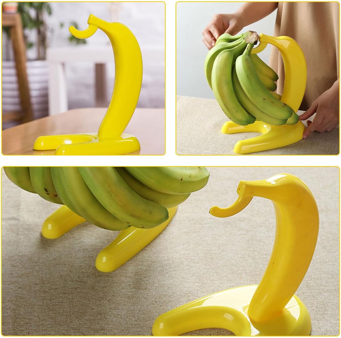 2pcs Banana Shaped Hook Stand Fruit Rack Plastic Kitchen Countertop Decor Detachable Banana Holder under Cabinet for Fruit Storage and Display
