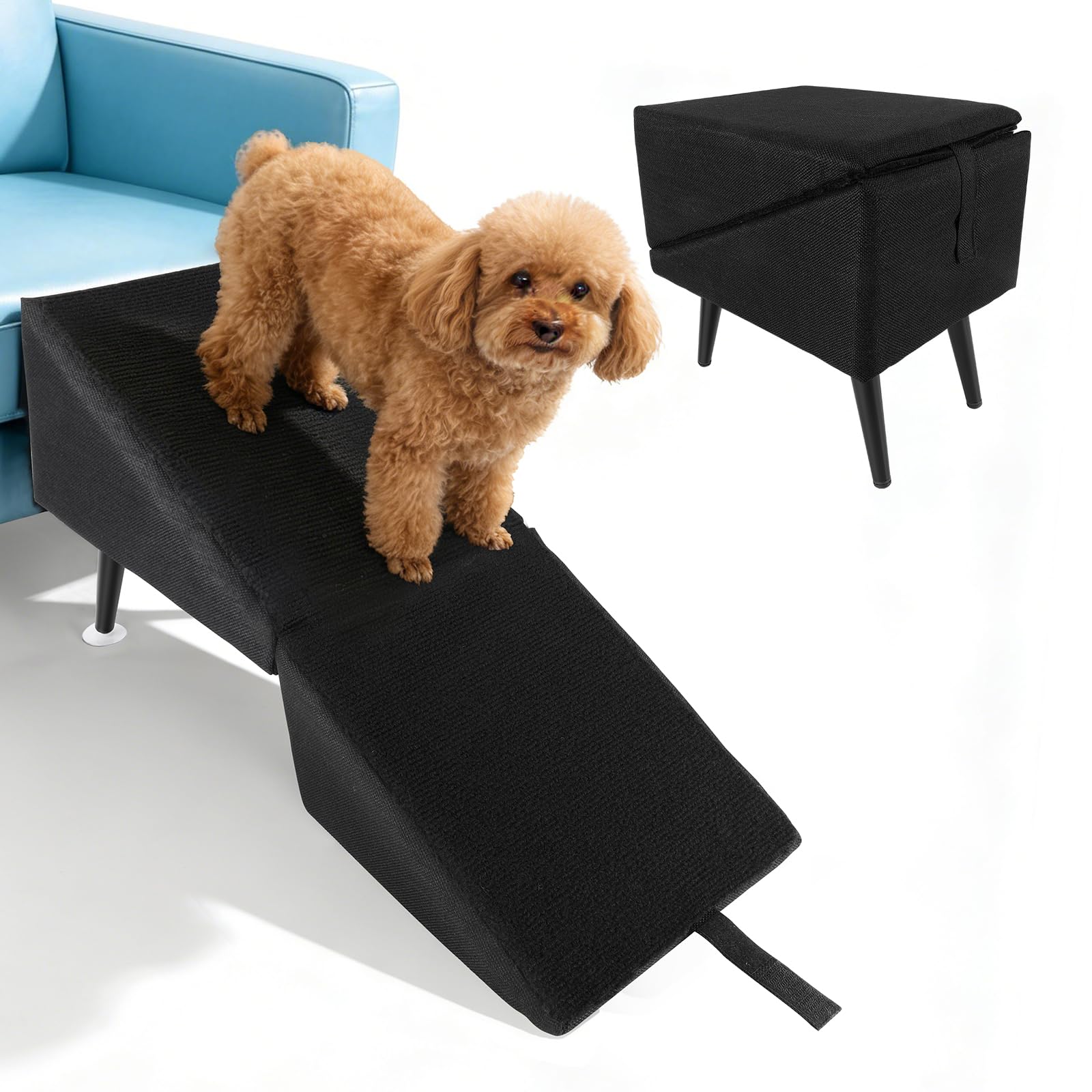 Escalera para perros plegable, antideslizante y suave escalera para mascotas para algodón y lino para sofá y cama, escalera para mascotas para perros pequeños y gatos, plegable como reposapiés, 74,5 x