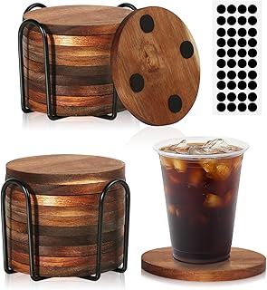 20 Pcs Wood Coasters with Holder, Wooden Coasters for Drinks Absorbent, Drink Coasters for Coffee Table, Modern Home Decor, Coaster Set for Table Protection, Office, Bar