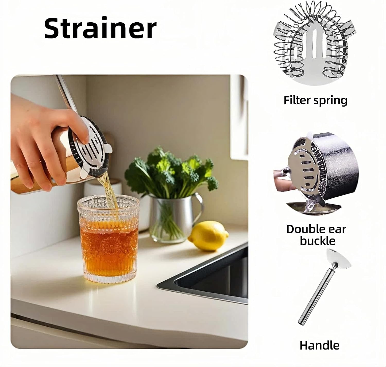Professional Strainer for Bartender - Fine Mesh Cocktail Strainer with Detachable Spring, Leak Proof, Fits Shaker Tins & Pint Glasses, Professional 304 Stainless Steel, Dishwasher Safe Bar Tool