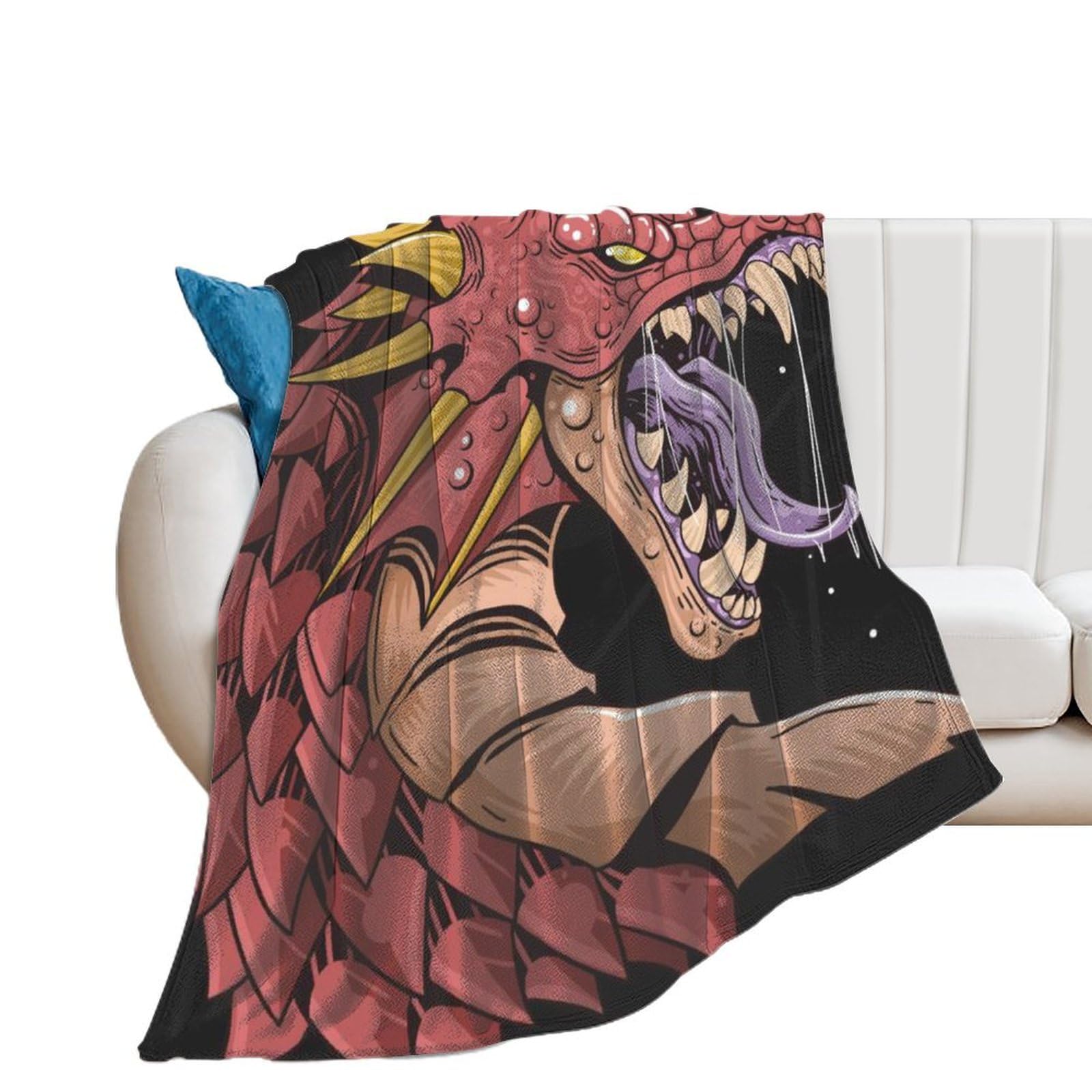 Couverture polaire dragon rouge contre le froid hivernal sur votre canapé