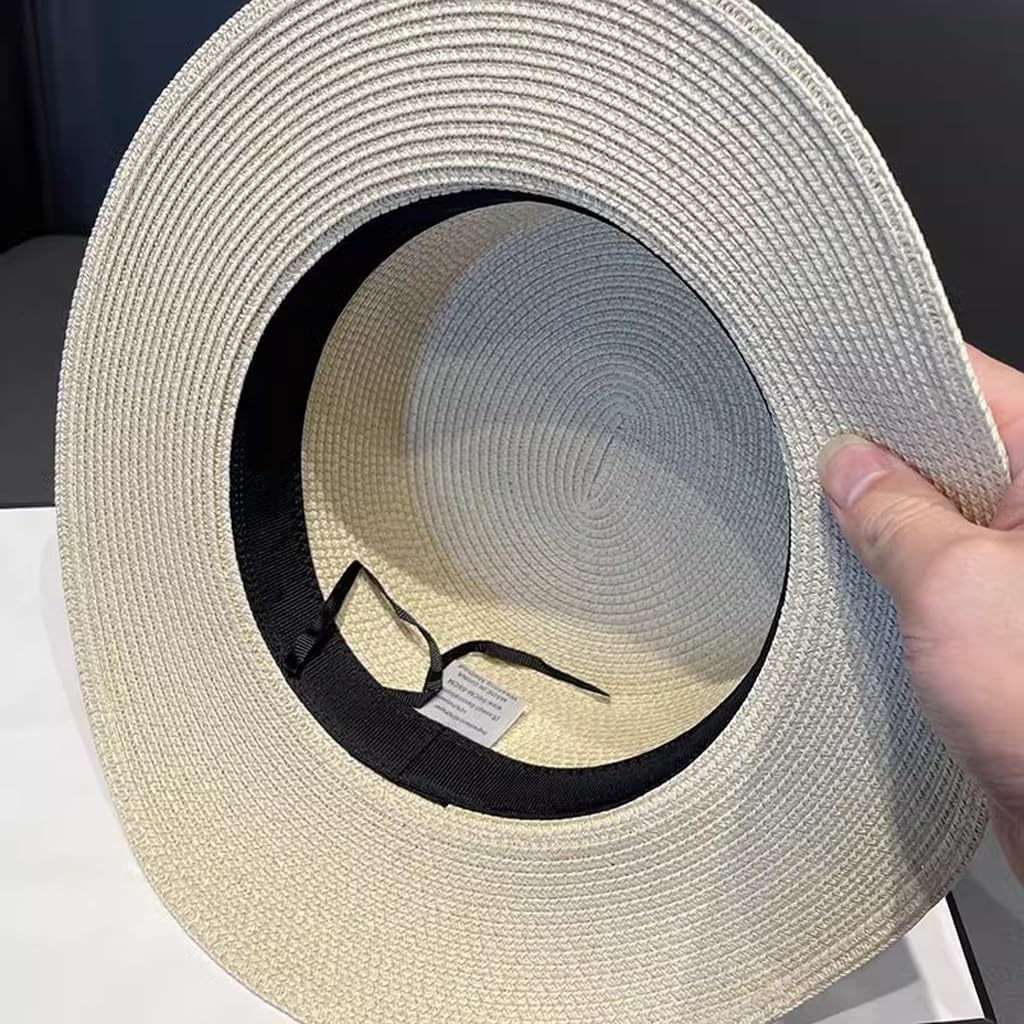 Celebrity Wind Flat Top Hat Elegant Pearl Seaside Sun Protection