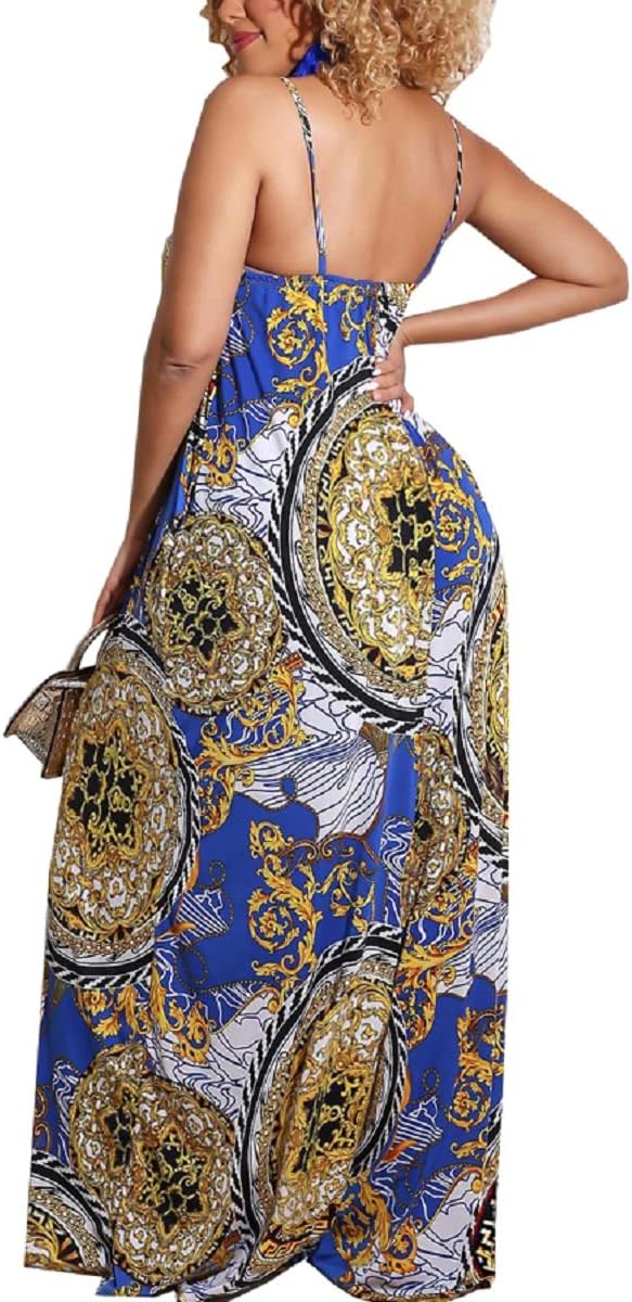 Glozeplus Sexy Jumpsuits for Women Dressy Wide Leg Floral Print Long Pants Sleeveless Rompers Jumpsuit with Pocket - Image 2