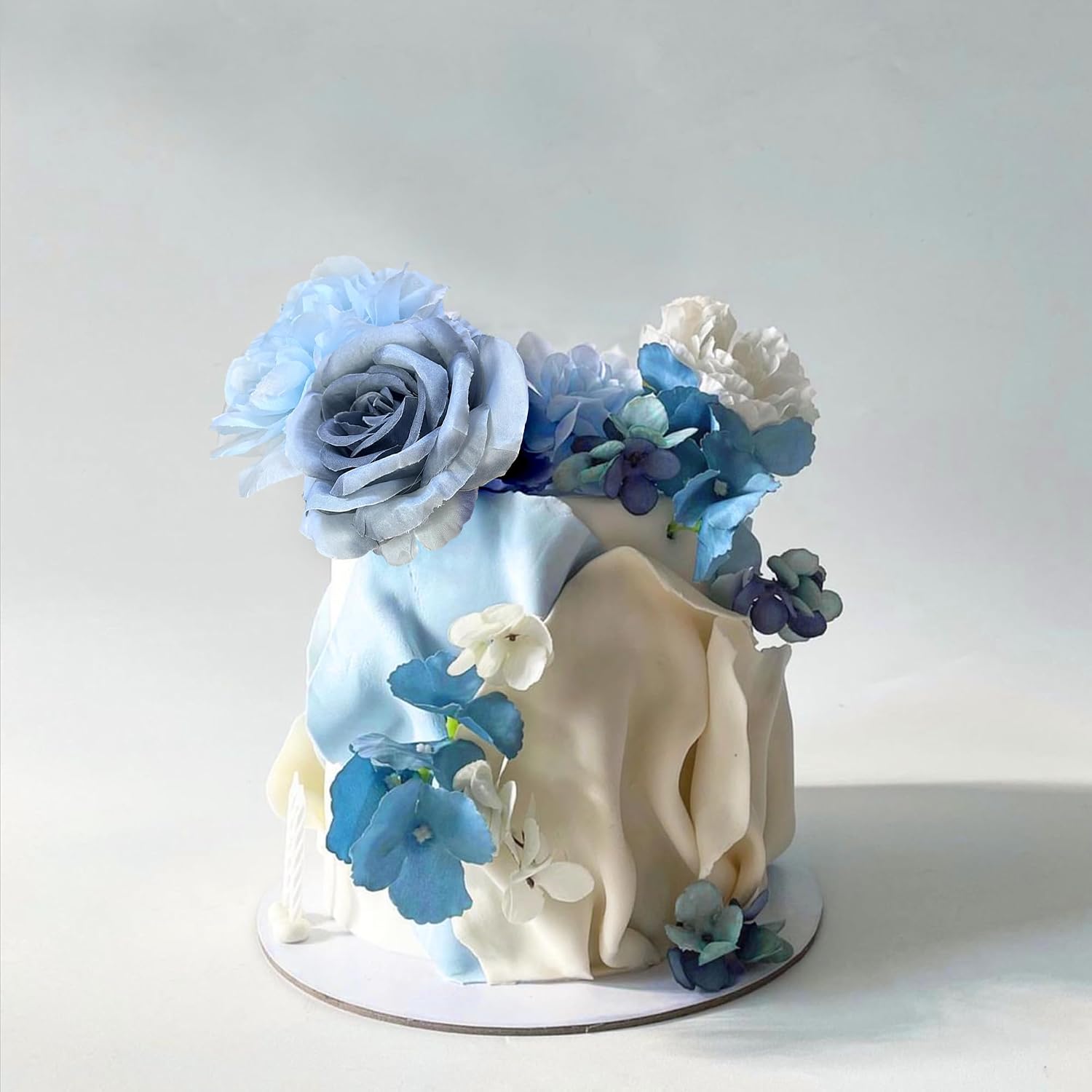 Boho Cake Toppers Blue Flower Cake Topper Artificial Rose hydrangea Cake Decorations for Women Girl Lady Birthday Party Wedding Baby Shower Boho Flower Theme Party Supplies (Style 2)
