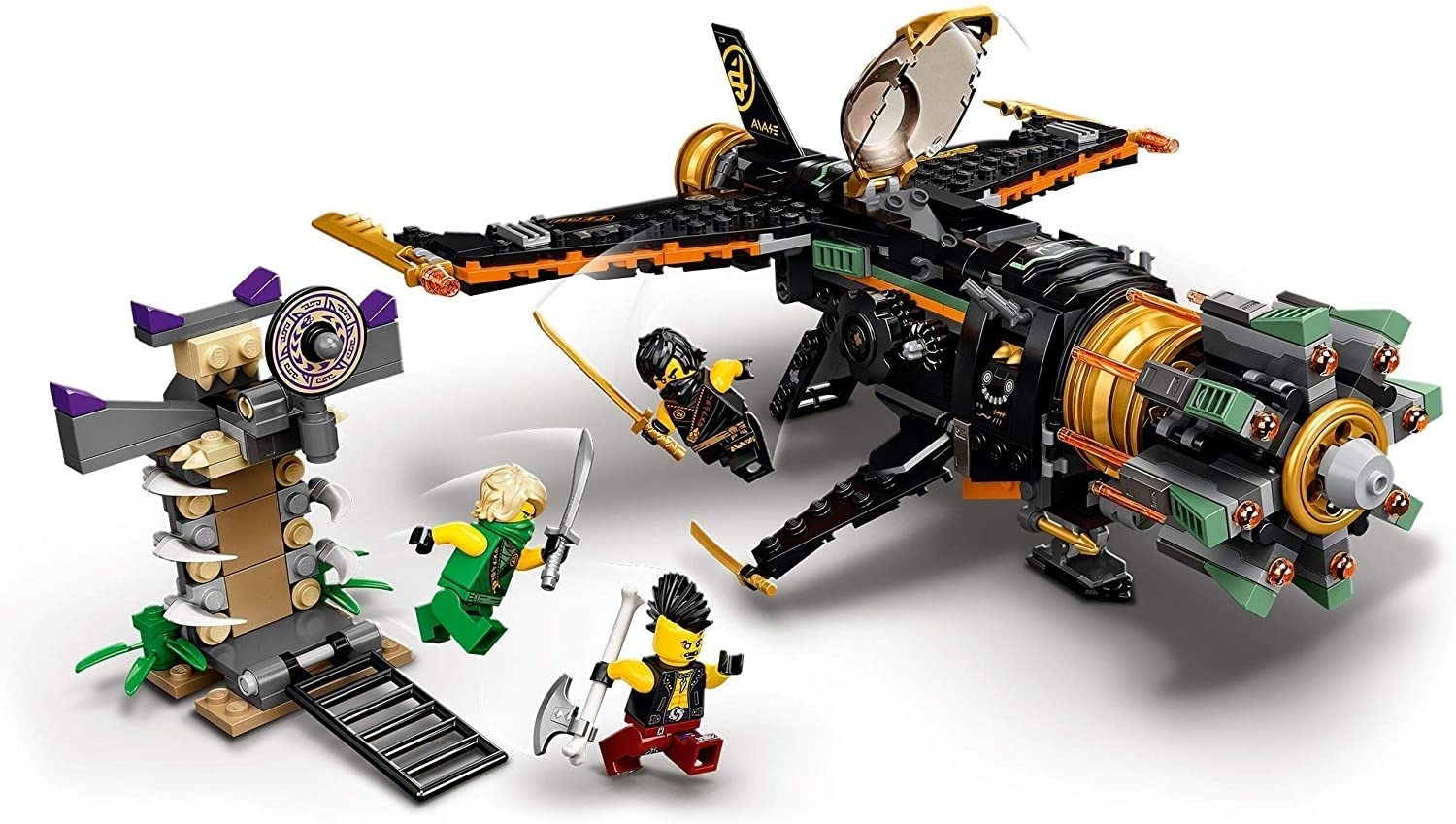 LEGO 71736 NINJAGO Coles Felsenbrecher Flugzeugspielzeug mit Gefängnis und sammelbarer Figur des Goldenen Ninja Kai