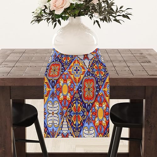 Miniatura 8 de Camino de mesa de azulejos de cerámica Talavera mexicana de 13 x 120 pulgadas, decoración central de mesa para interiores y exteriores, hogar,