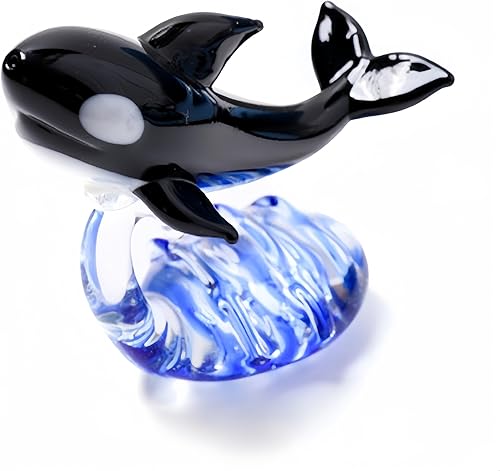 Miniatura 7 de Figuras de ballenas de cristal coleccionables sopladas a mano, escultura de delfines de cristal, pisapapeles de animales marinos para regalos,