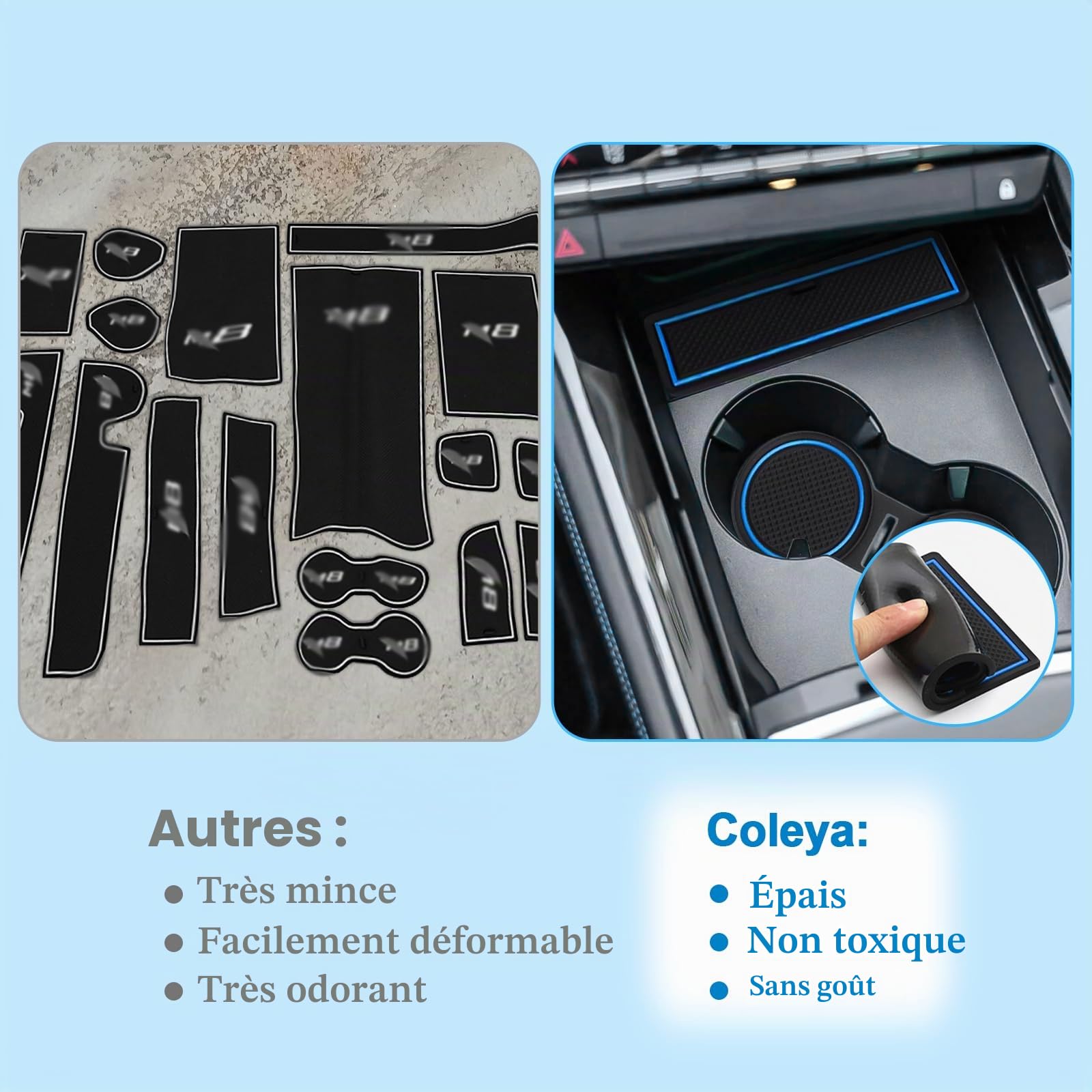 Tapis Anti-dérapants Compatible avec Renault Austral E-Tech Hybrid 2022-2024, Renault Austral Tapis en Caoutchouc pour Accoudoir, Console Centrale, Porte-Gobelet, Rainure de Porte (Bleu)