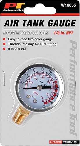 Miniatura 6 de Performance Tool W10055. Medidor de aire de 0-200 PSI para accesorio de tanque de aire
