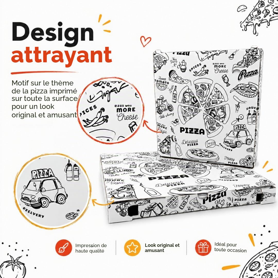 TOMMI Boîtes en carton pour pizza 33 x 33 x 3 cm Lot de 100 pièces en carton résistant