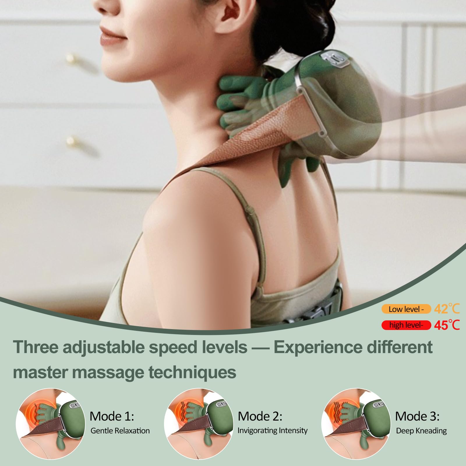 Massagegerät, 4D Nackenmassagegerät mit Wärme, Elektrisches Schulter massagegerät, 3 Massagegrade & 2 Temperaturstufen, Lindert Muskelverspannungen und Ermüdung, für Zuhause, BüRo, Reisen