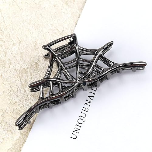 Miniatura 7 de Pinzas de metal para el cabello de telaraña, pinzas de aleación para Halloween, 1 pinza de metal de telaraña negra para cabello fino, punk y estilo