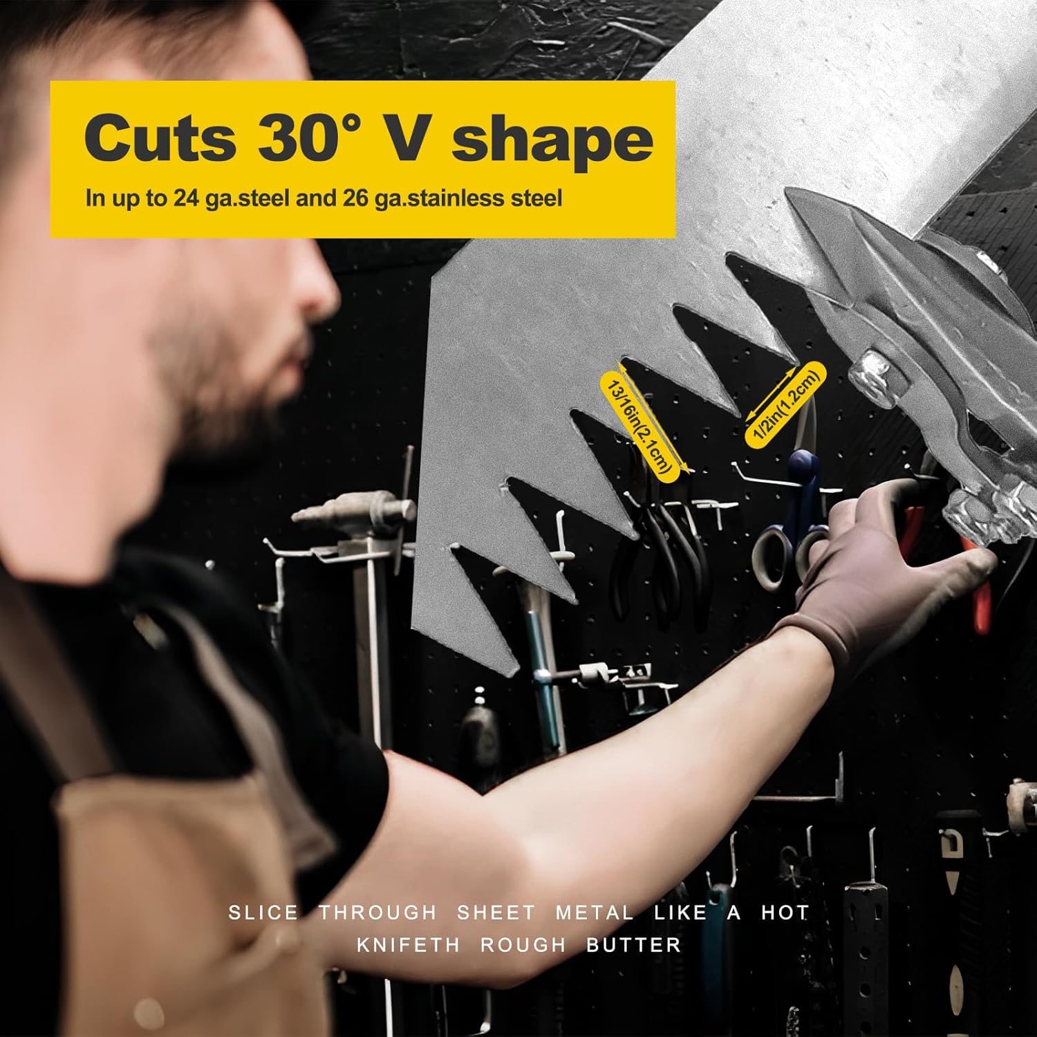 Sheet Metal Hand Notcher，Duct Notcher Tool，Sheet Metal Tools，Sheet Metal Notcher，HVAC Tool V Notcher for Ductwork and Sheet Metal, Cuts 30-Degree V Notch,Efficient and Precise