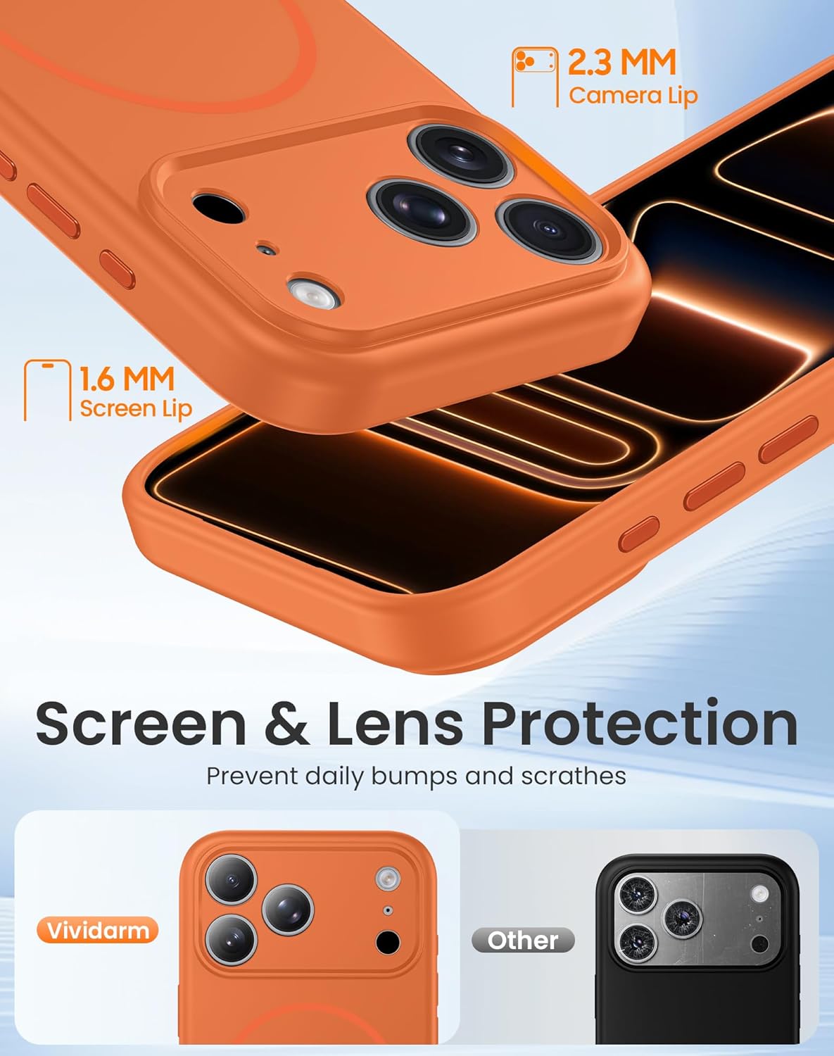 Magnetic for iPhone 17 Pro Max Case with 2X Privacy Screen Protector, [Compatible with MagSafe] [Full Camera Protection& Camera Control] Full Body Silicone Shockproof Phone Cover 6.9"- Cosmic Orange - Image 5