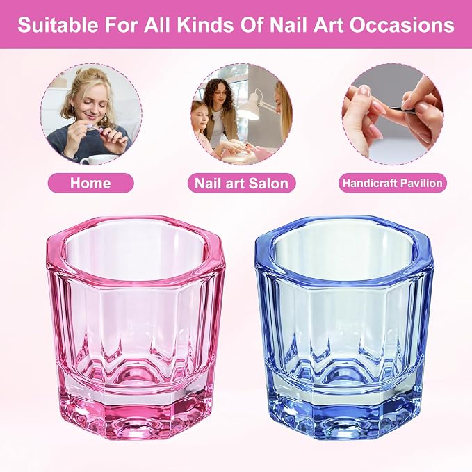 2 Pack Dapping Dish for Nails, Glass Crystal Monomer Dish, Glass Nail Brushes Cup for Art Acrylic Liquid Manicure Care Tools (Pink and Blue) miniatura 7