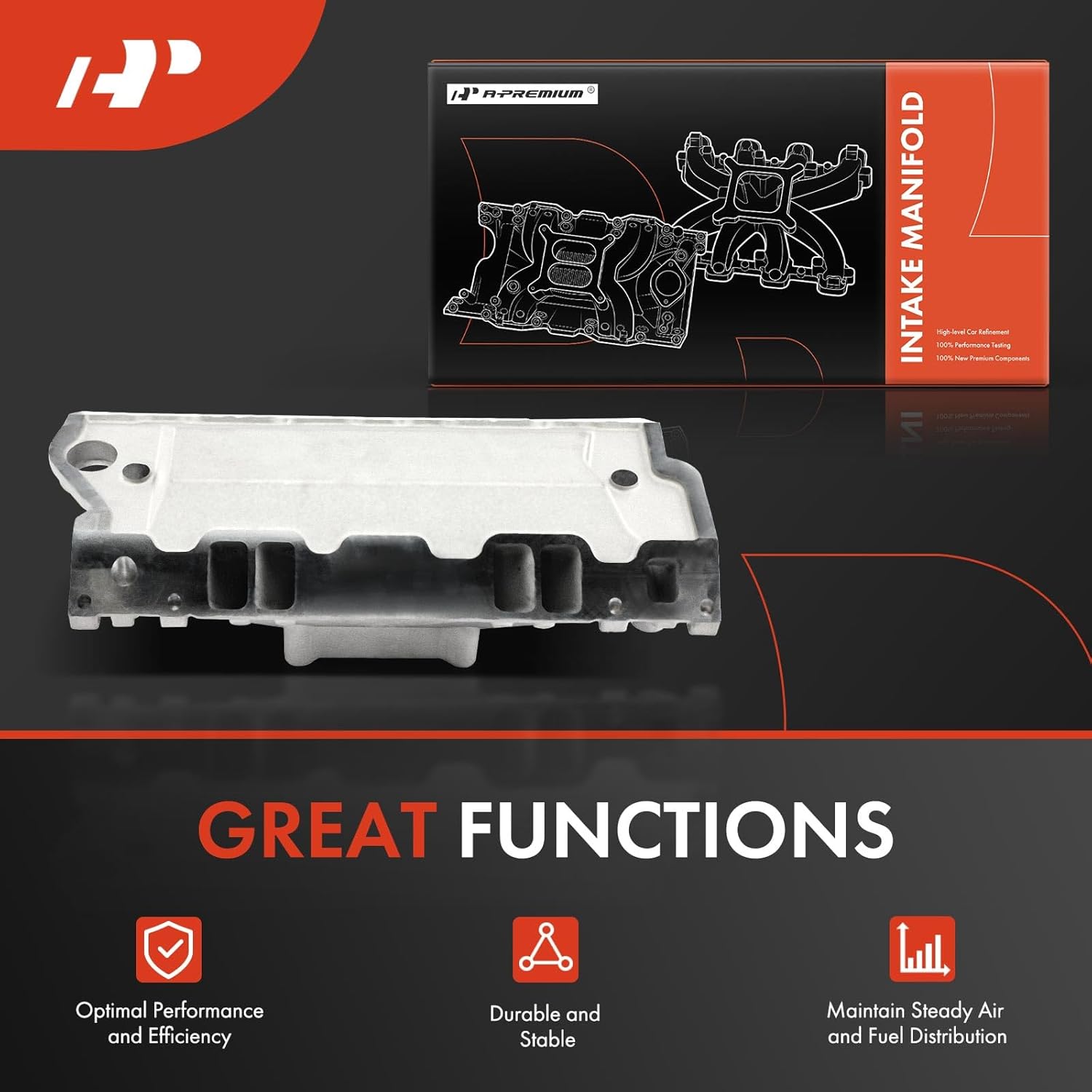 A-Premium Engine Aluminum Single Plane High Rise Aluminum Intake Manifold Compatible with SBC Chevy 350 Engine, 3000-7500+ RPM - Small Block Vortec - 6.06 inch Height