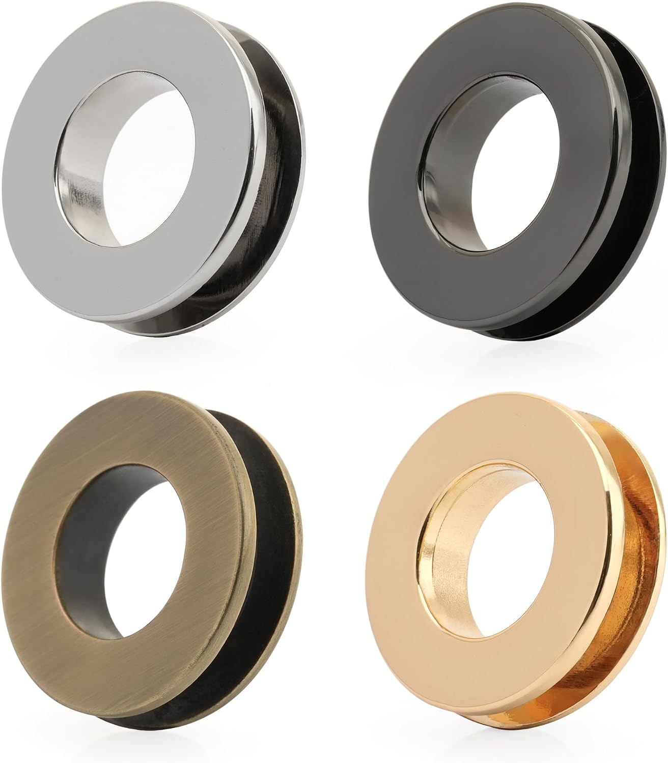 CRAFTMEMORE Metal Push Snap Together Grommet Flat Surface Snap Rings Eyelet O-Rings Purse Loop Easy Installation Pack of 4 (11mm (7/16"), Brushed Brass)