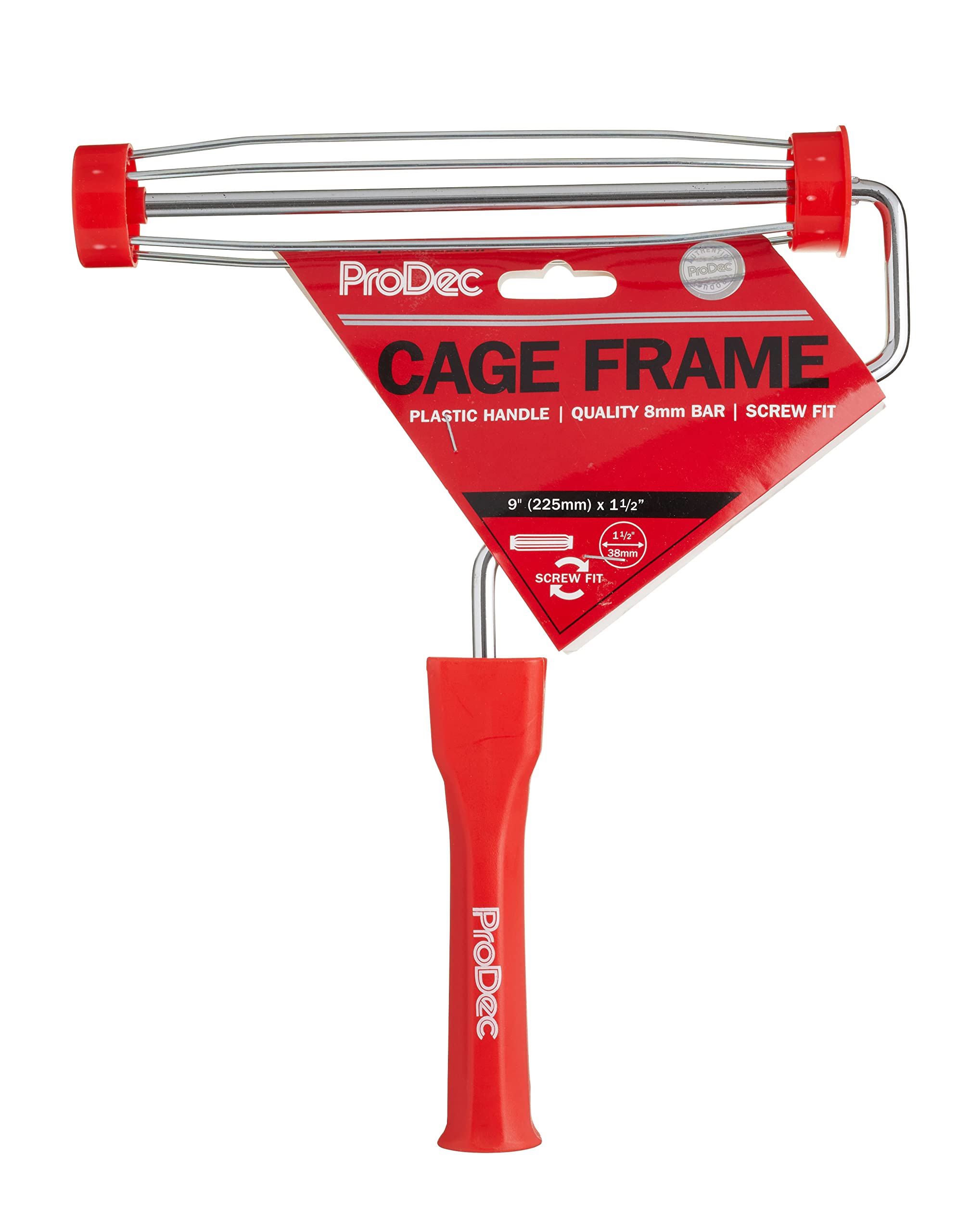 ProDec 225 mm x 38 mm Kunststoffgriff in Handwerksqualität, professioneller Farbrollenrahmen mit rutschfestem 5-Draht-Käfig und schraubbarem Griff für Verlängerungsstange