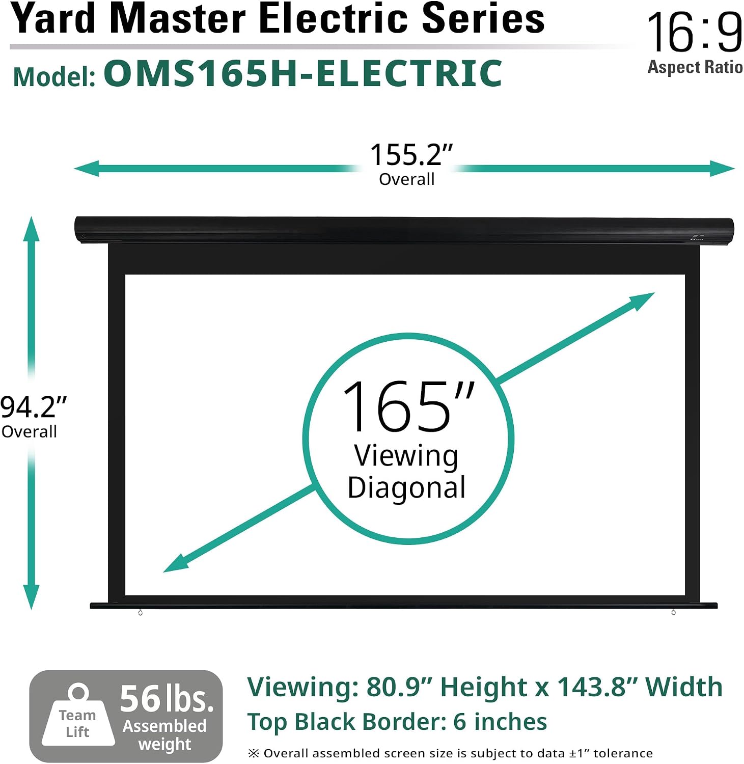 Elite Screens Yard Master Electric 165" Outdoor Motorized Projector Screen 16:9, Rain Water Protection Wireless Remote Control 8K 4K Ultra HD 3D Movie Theater Automatic Projection, OMS165H-ELECTRIC