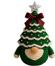 XiangAi DIY Crochet Christmas Tree Kit – Handcrafted Ornaments with Bow & Pearl Embellishments – Beginner-Friendly Holiday Set with Yarn, Hook & Instructions. (Green)