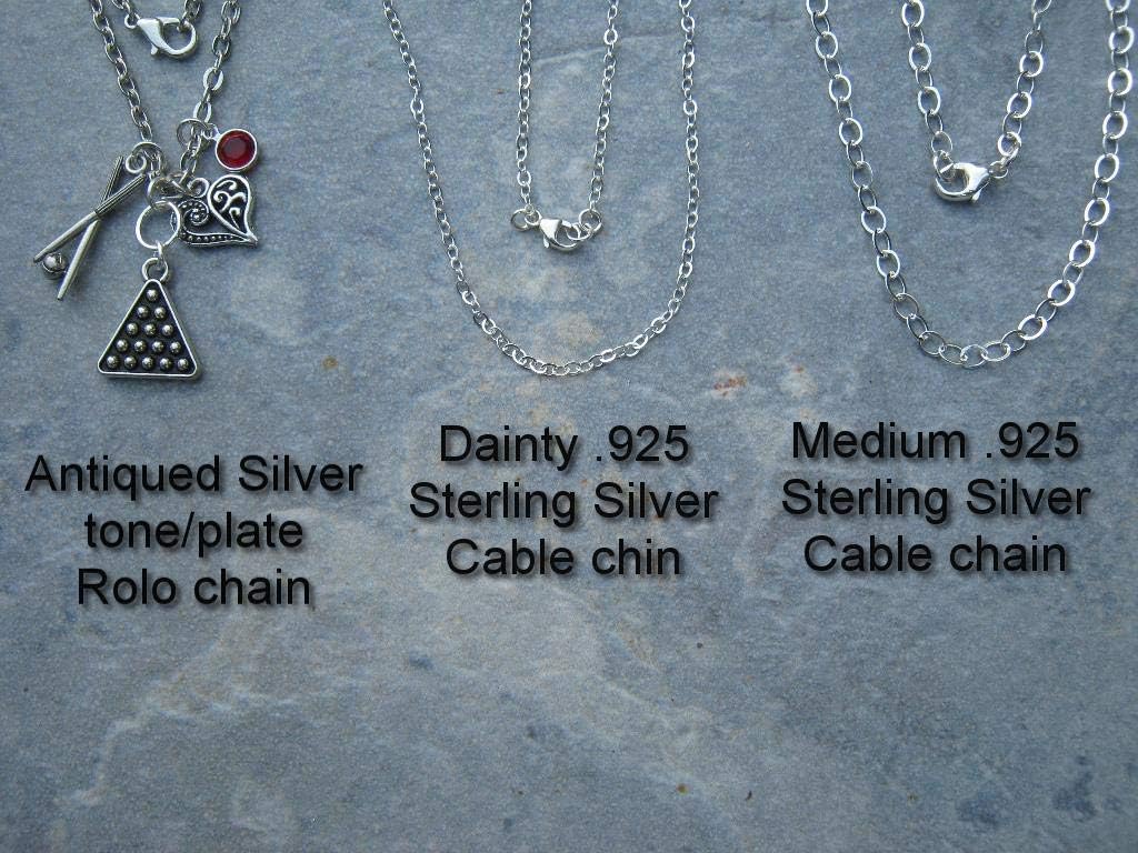 Billiards Bithstone Necklace, Snooker Jewelry, Personalized Jewelry, Pool Shark, Heart Pool Cue and Balls