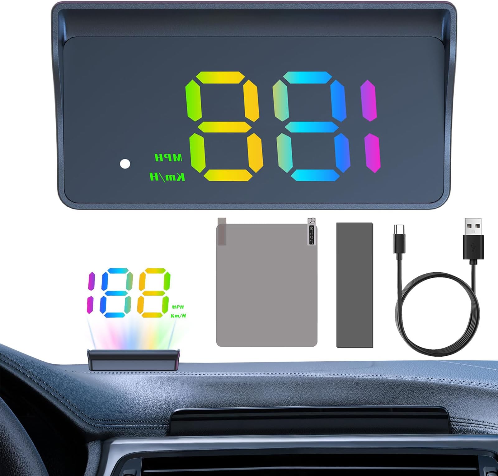 GPS Speedometer - Universal Double-Mode Windshield Projector,Heads Up Display,for Dashboard Compass Altimeter Clock Trip Alarm Vehicle Suv Cart Golf Driving Racing