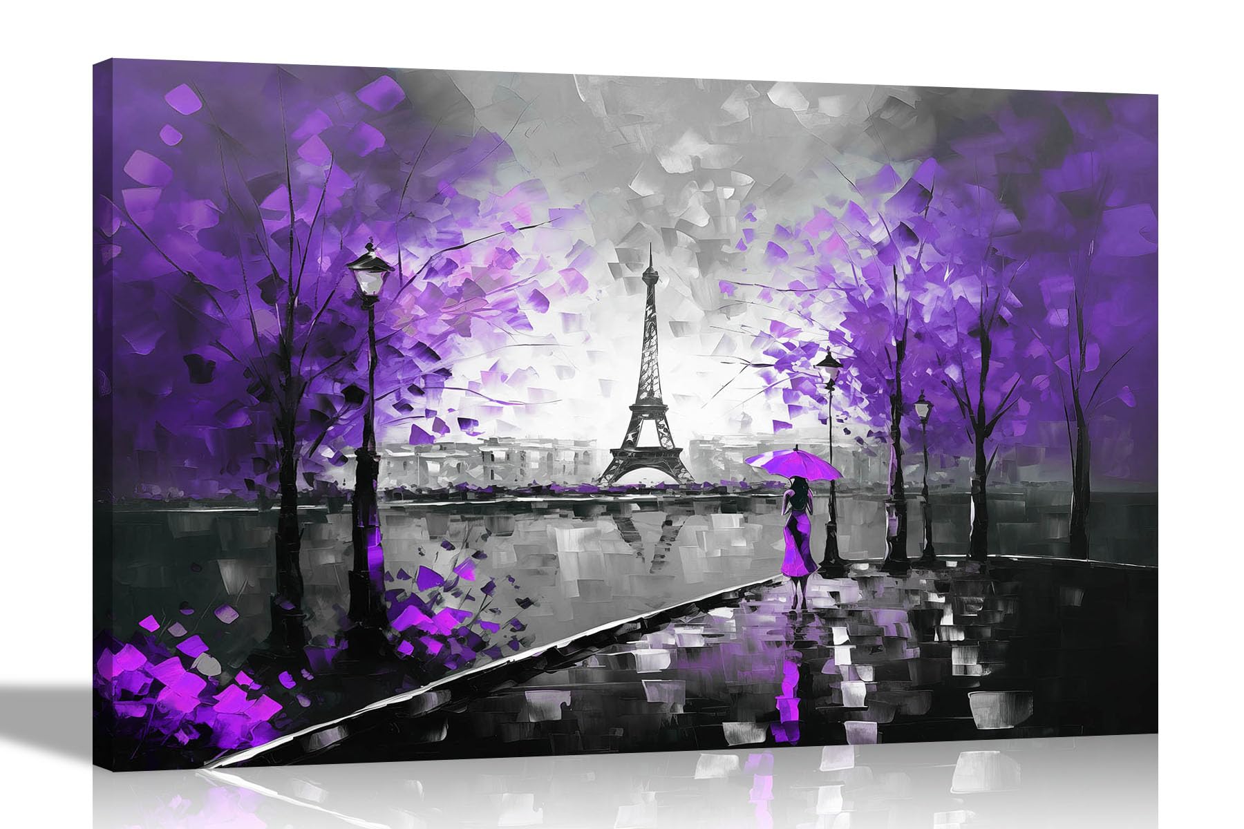 Artley Prints Purple Black And White Black And White Alone In Paris Purple Large Abstract Canvas Pictures For Living Room, Bedroom, Hallwayor Kitchen - Colourful Prints 86 X 61Cm (34 X 24 Inches) A1