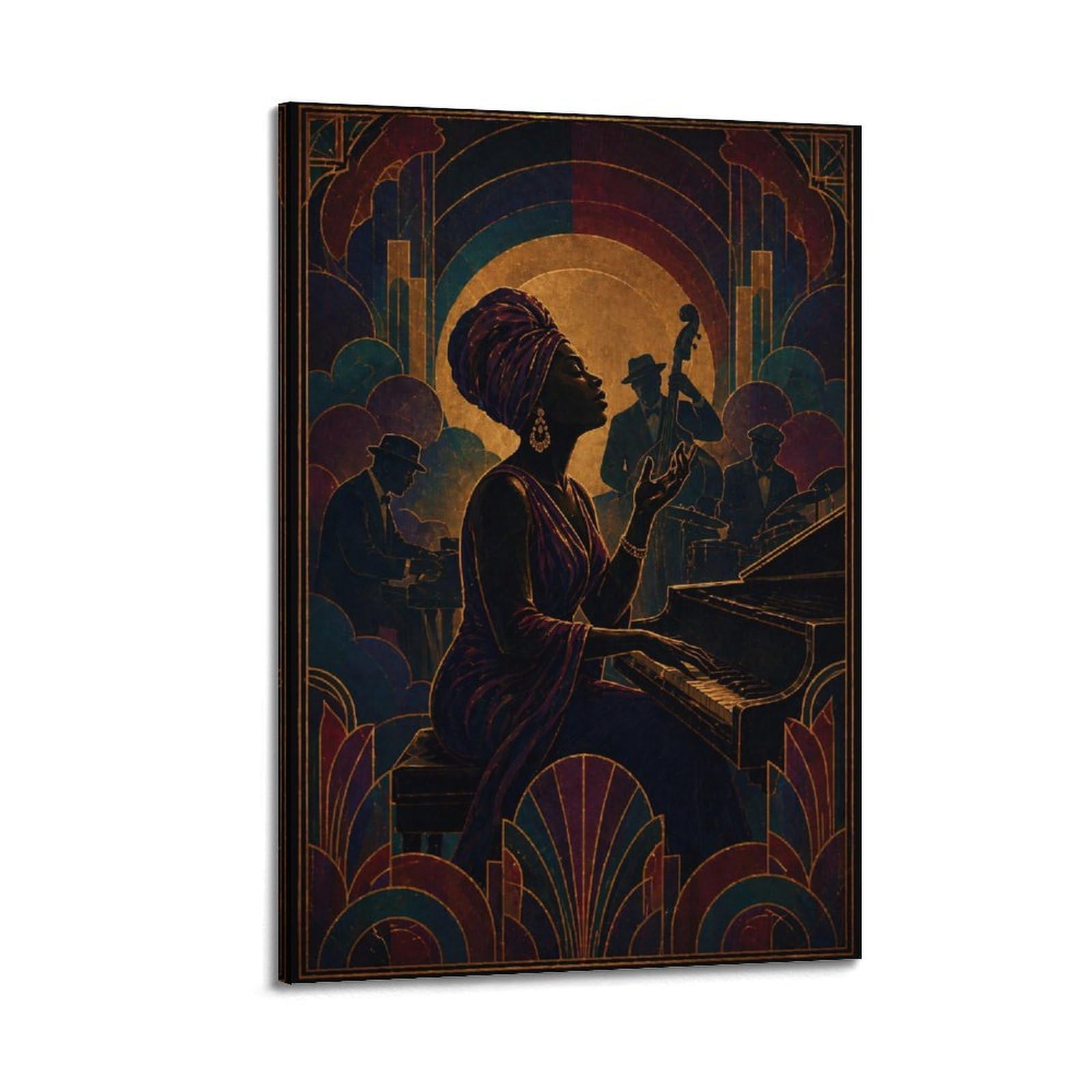 Okngb Frame-Style Vintage Harlem Style Jazz Band Club Poster Decorative Painting Canvas Art Picture 24X36inch(60X90cm)