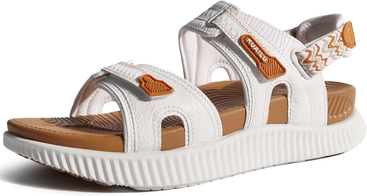 KuaiLu Womens Comfort Walking Sandals Plantar Fasciitis Arch Support Orthopedic Sport Recovery Thick Athletic Cushioned Outdoor Sandles Travel Vacation Camping Adjustable Strap Casual Slides