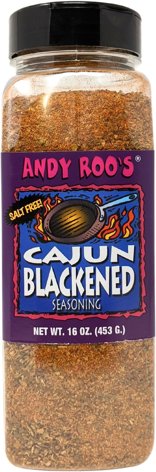 Andy Roo's Cajun Blackened Seasoning (Salt-Free, No MSG), 16 Ounce Bulk Shaker
