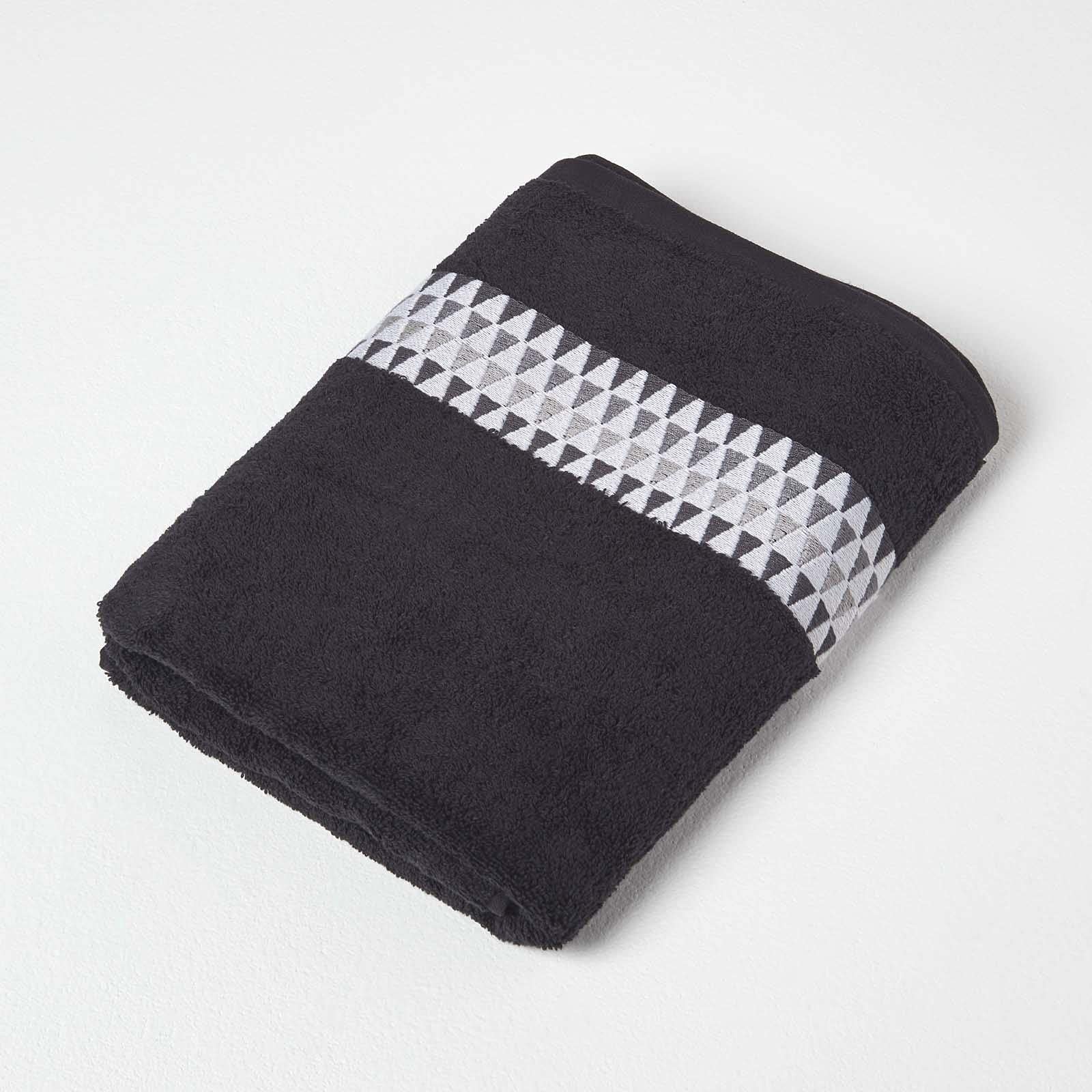 HOMESCAPES Geometric Pattern Black Bath Towel 100% Cotton Super-Absorbent & Soft Large Towel with Retro Design โ image 1