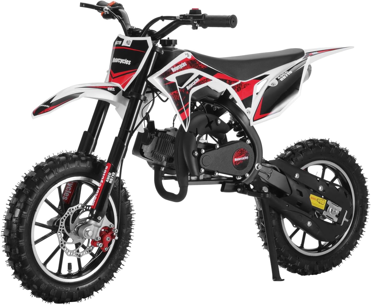 49cc 2-Stroke Kids Dirt Bike, Upgraded Frame Gas-Powered Motocross Mini Motorcycle, Off-Road Pocket Bike for Children, Front & Rear Disc Brakes, 40km/h Speed, Pull Start, 10-Inch Tires (Black)