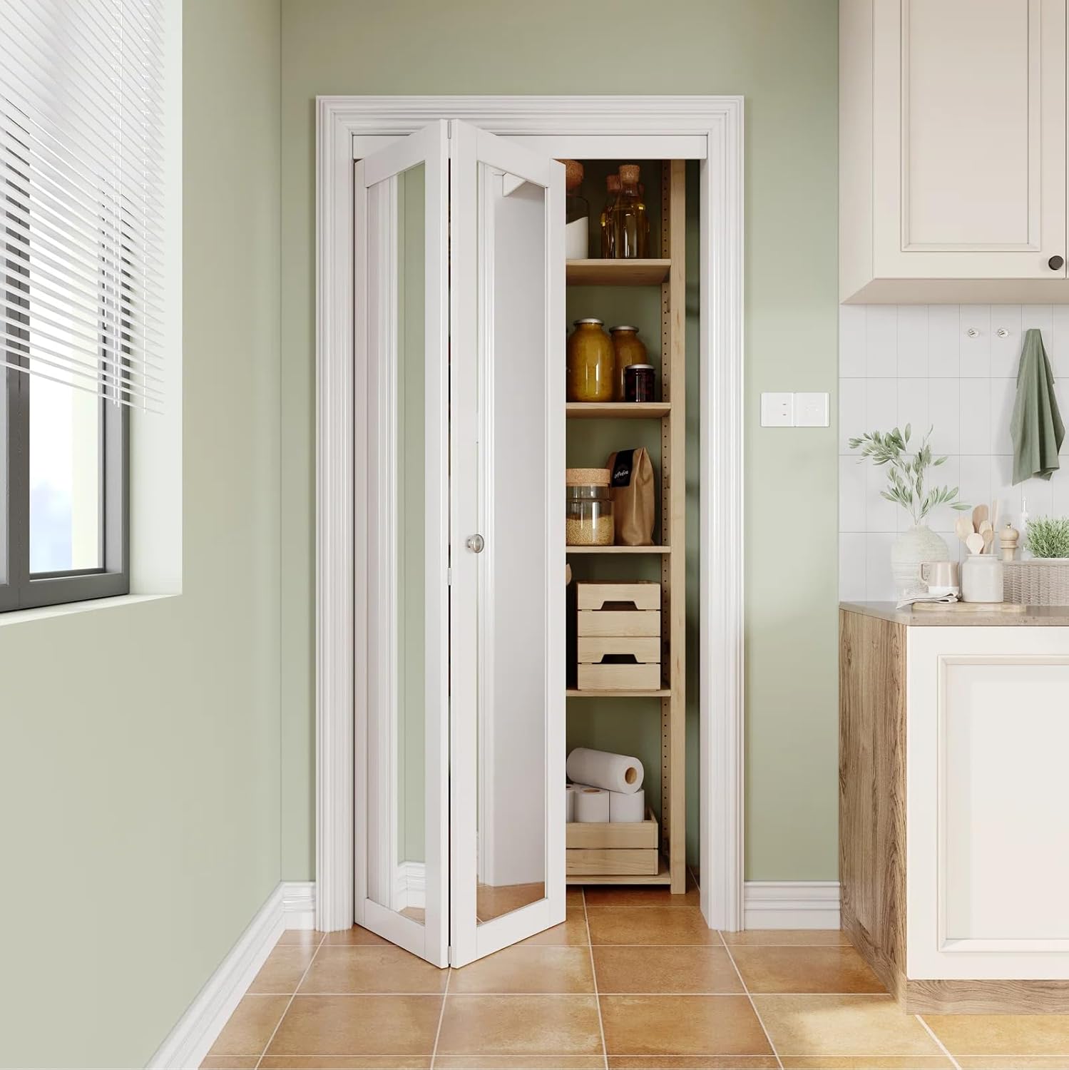 1-Lite Mirrored Doors Solid Manufactured Wood Bi-Fold Door with Installation Hardware Kit,28" x 80"