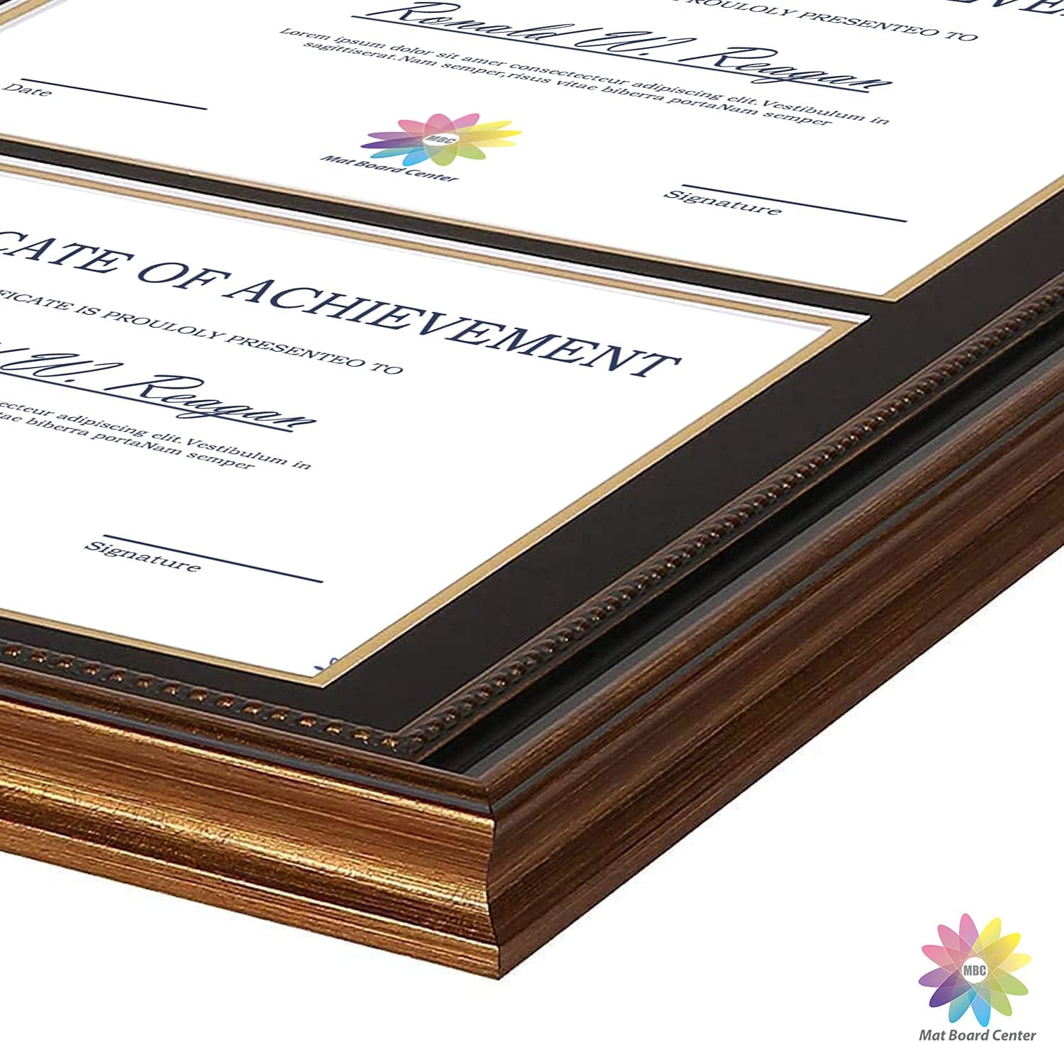 Mat Board Center 14x20 Diploma Frame Holds Two 8.5x11 Certificates | Includes real glass,black over gold double mats.Ornate gold/black design.Great gift for graduation