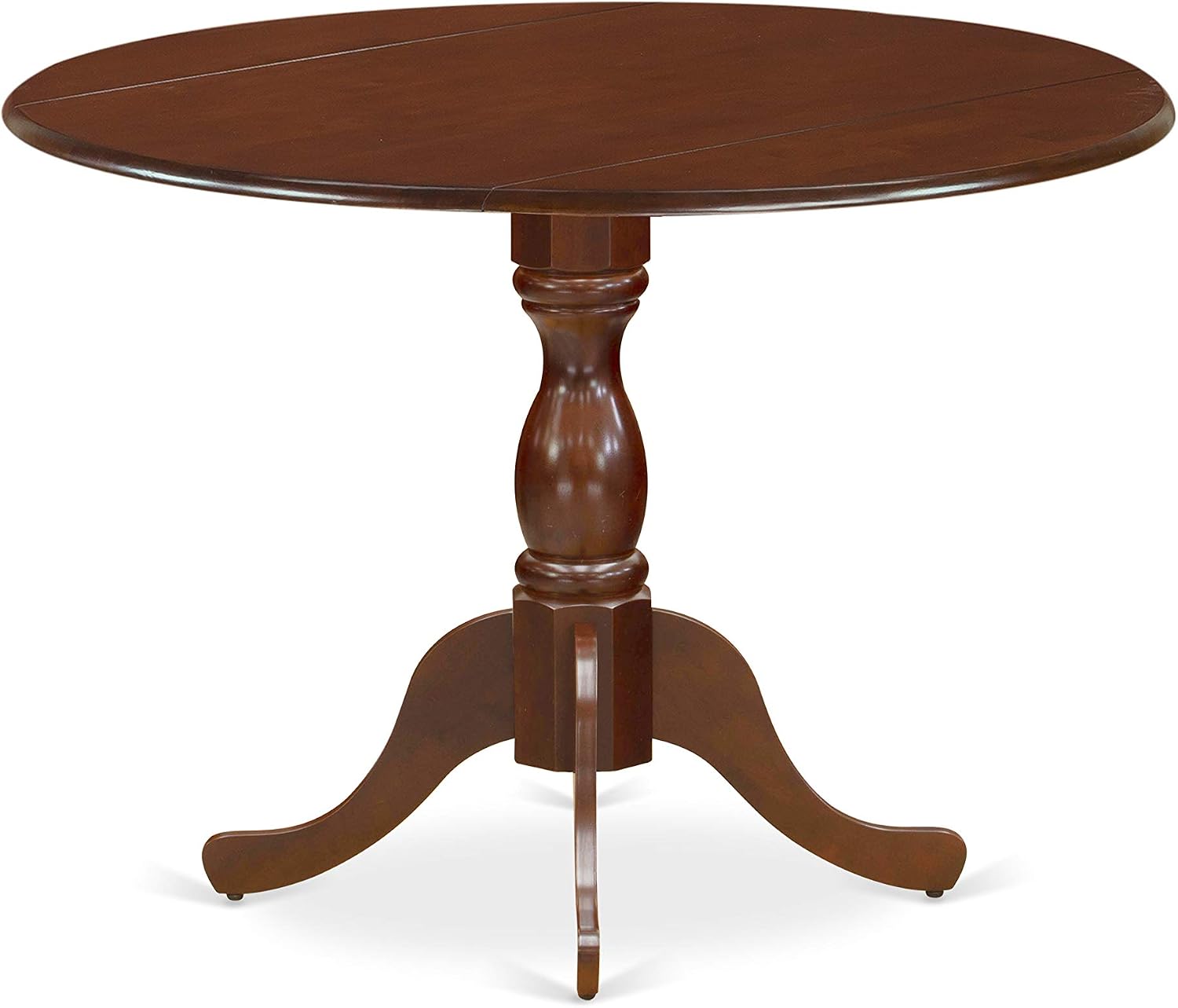 East West Furniture DMEN3-MAH-66 3 Piece Dining Room Furniture Set Contains a Round Dining Table with Dropleaf and 2 Brown Faux Faux Leather Upholstered Chairs, 42x42 Inch, Mahogany