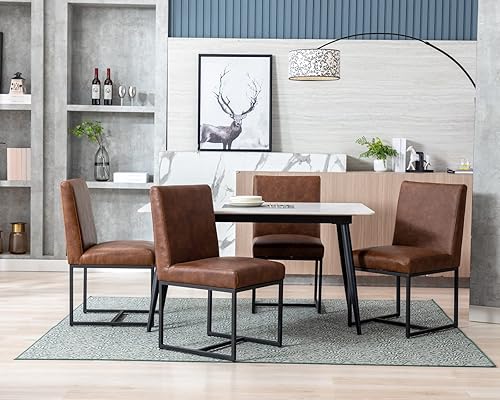 Miniatura 28 de CIMOTA Juego de 6 sillas de comedor modernas, de cuero, tapizadas, sin brazos, con base negra, para comedor/cocina, color crema, 6 unidades Base