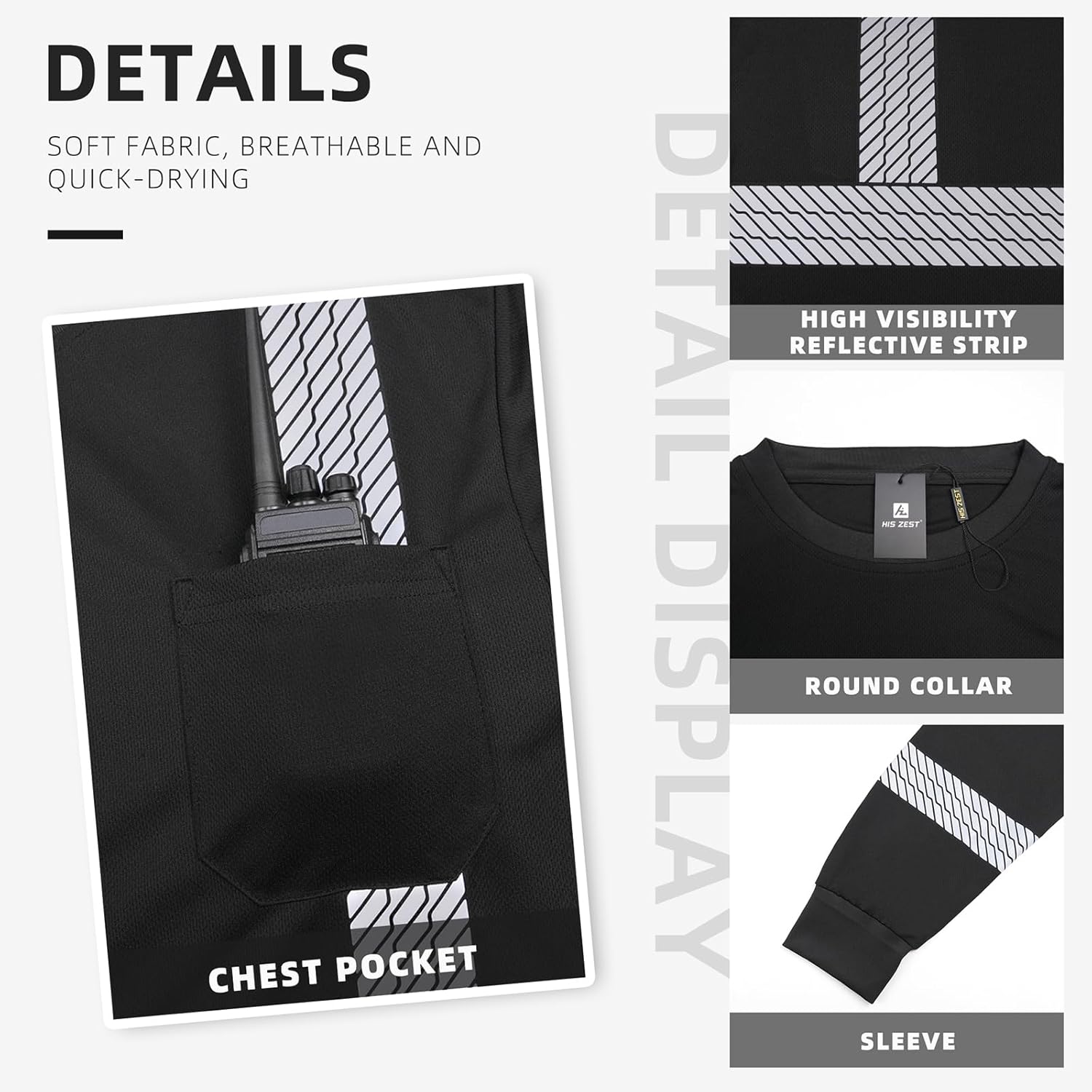 Hi Vis Shirts for Men,Safety Long Sleeve Men's High Visibility Reflective Class 3 T-Shirt for Construction Work - Image 5