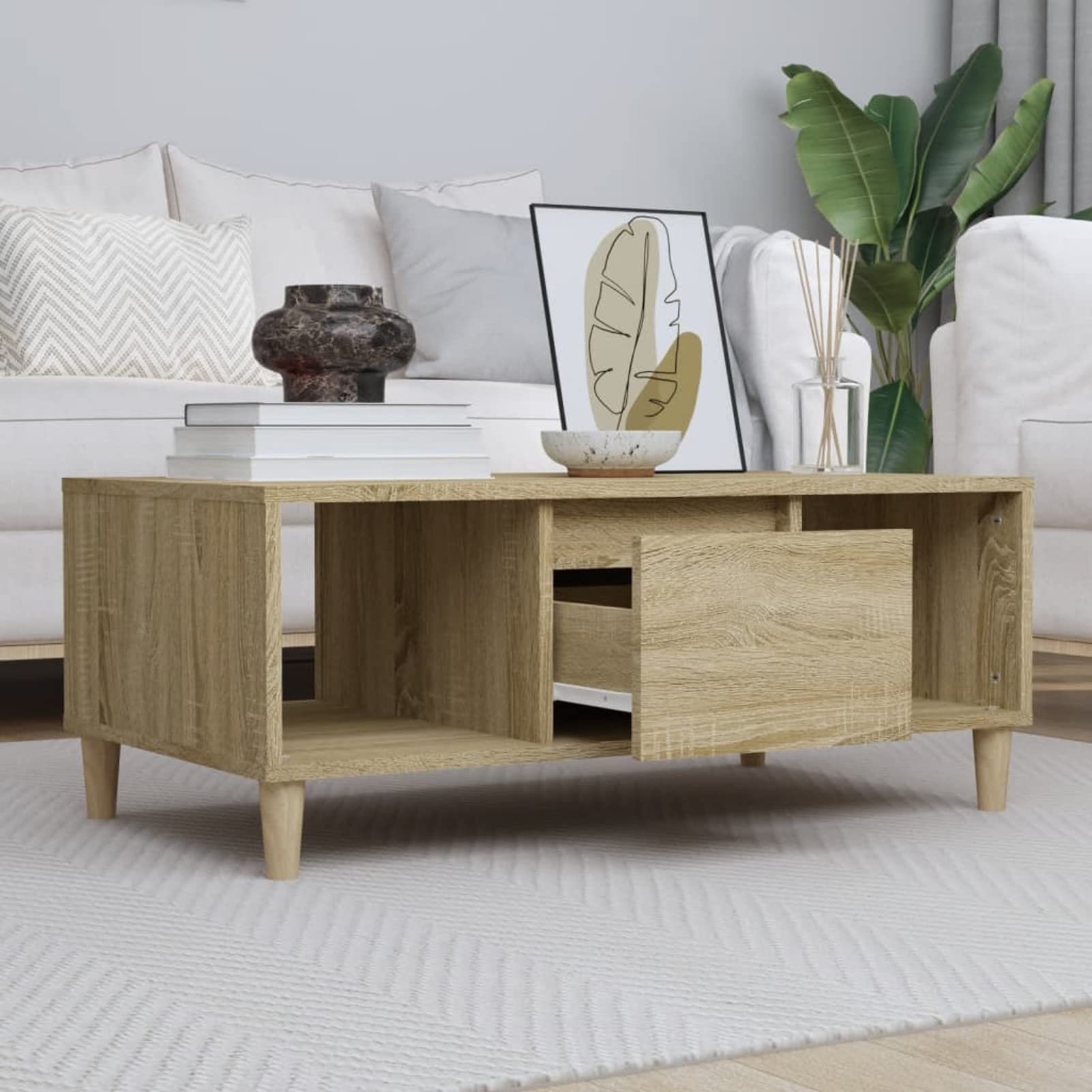 Homgoday Tavolino da caffè in rovere Sonoma, 90 x 50 x 36,5 cm, tavolino da tè per soggiorno, sala d'accoglienza degli ospiti, camera da letto e mobili da ufficio