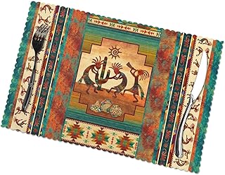 Sponsored Ad - Southwestern Kokopelli Placemats Set of 6 Native American Table Mats Aztec Indian Kitchen Mats Washable Fab...