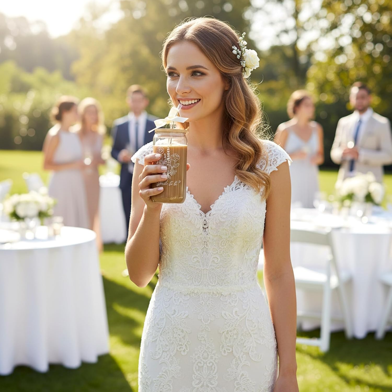 Bride To Be Glass Cup with Lid & Straw-Cute Aesthetic 16oz Iced Coffee Cup Smoothie Tumbler Gift for Engagement Bachelorette Bridal Shower Wedding - Image 4