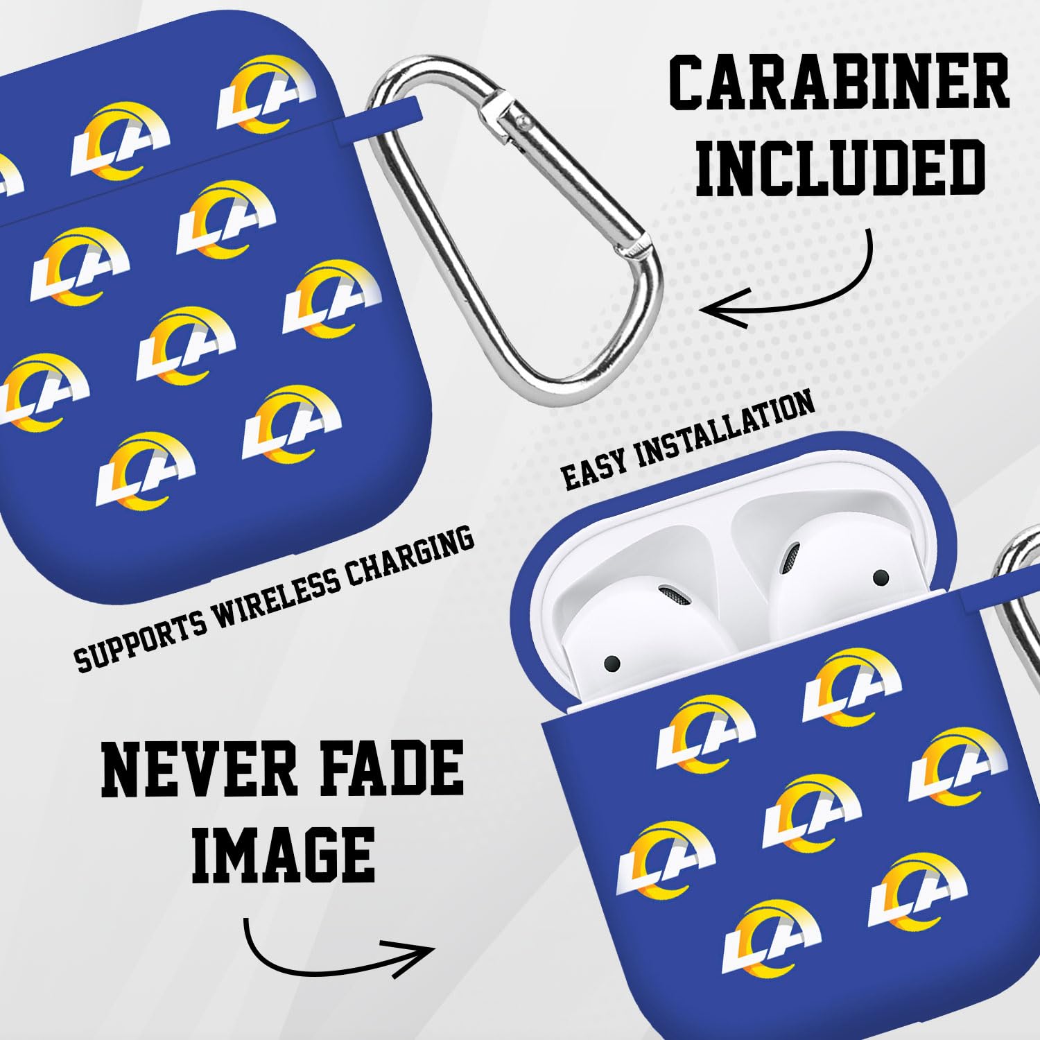 GAME TIME Los Angeles Rams HD Case Cover Compatible with Apple AirPods Generation 1 & 2 (Repeating)