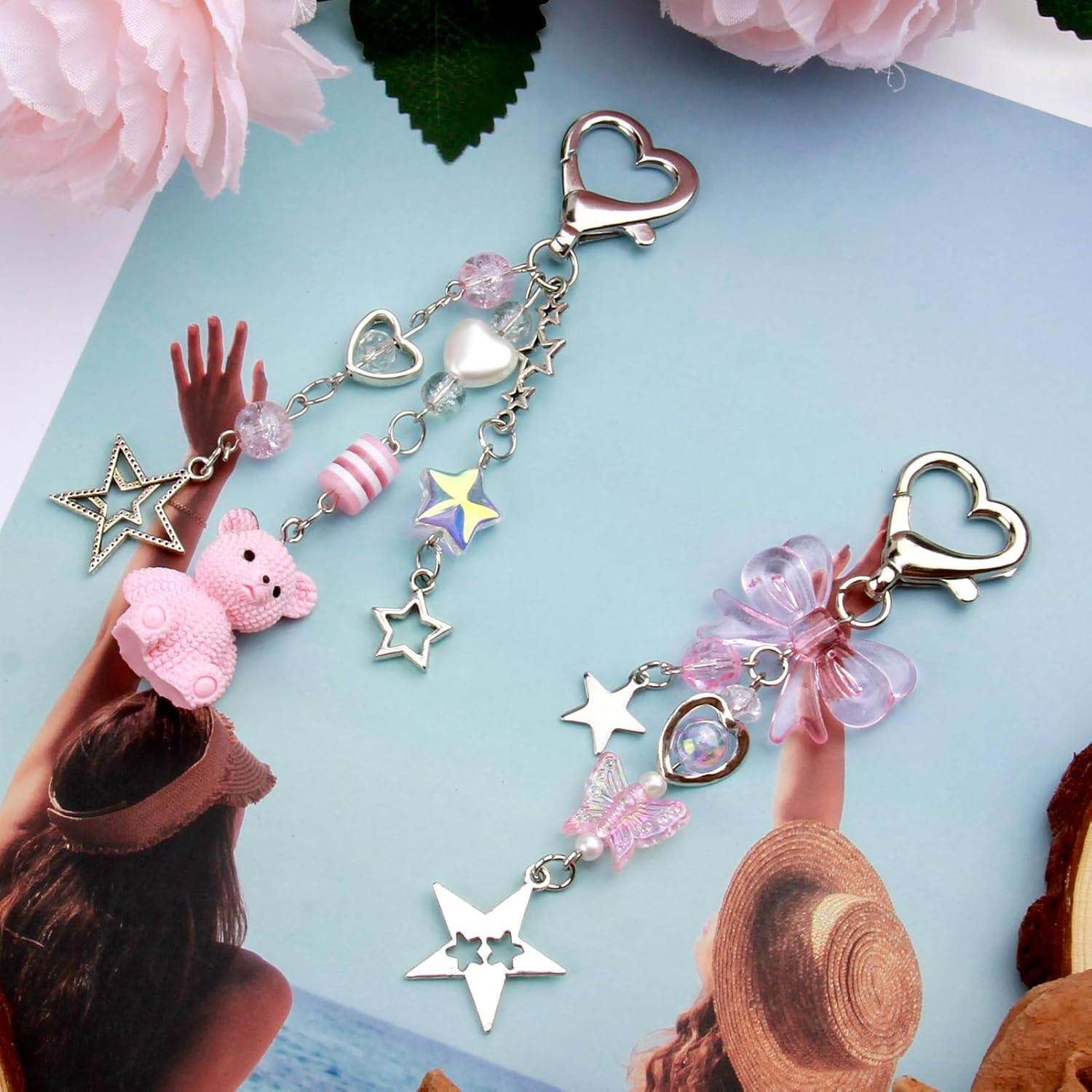 Cute Aesthetic Keychain Pink Bear and Bow Heart Keychain Fashion Y2K Key Chain Accessories for Handbag Purse Backpack - Image 7