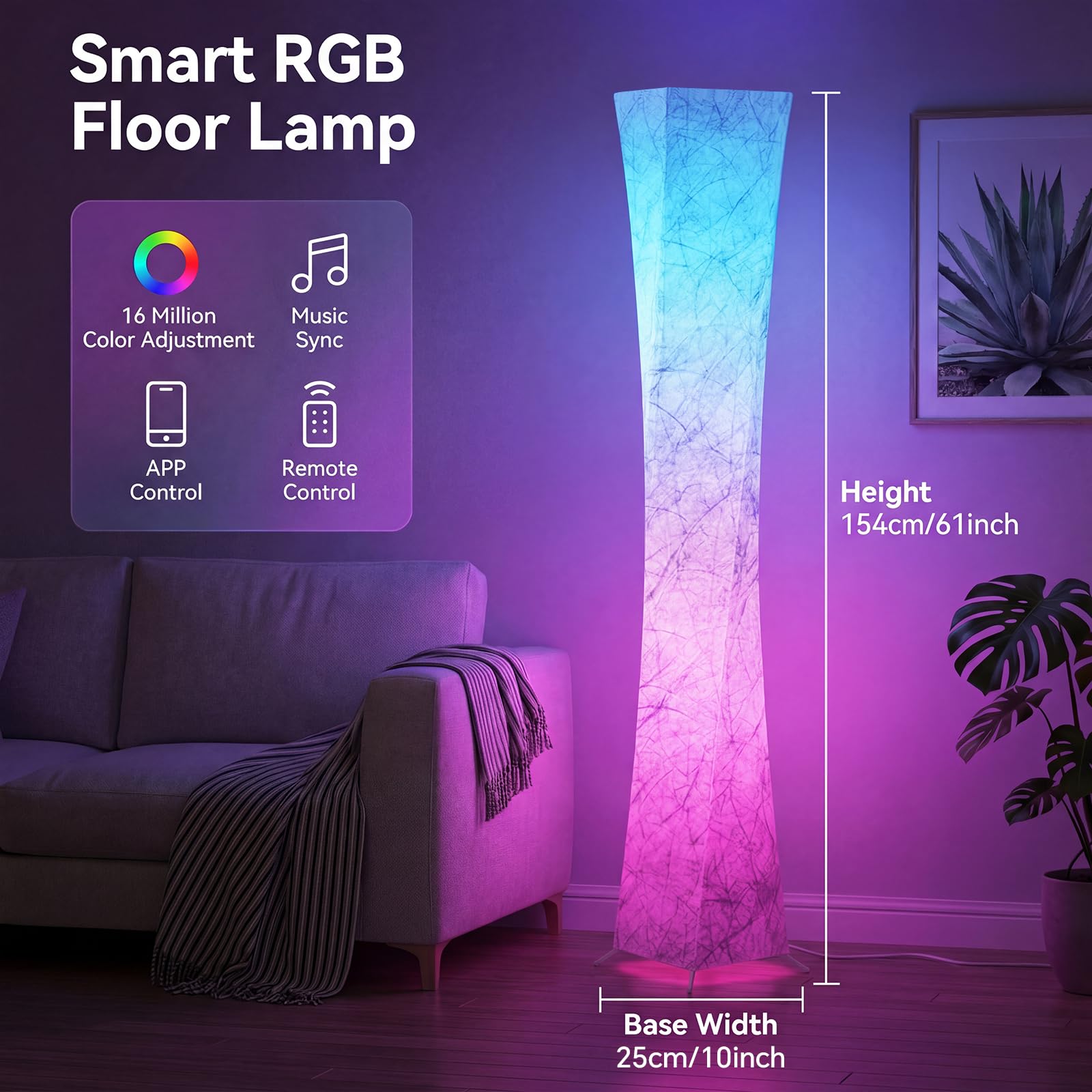 yinghuochong 61'' Square Floor Lamp, RGB LED Corner Floor Lamp
