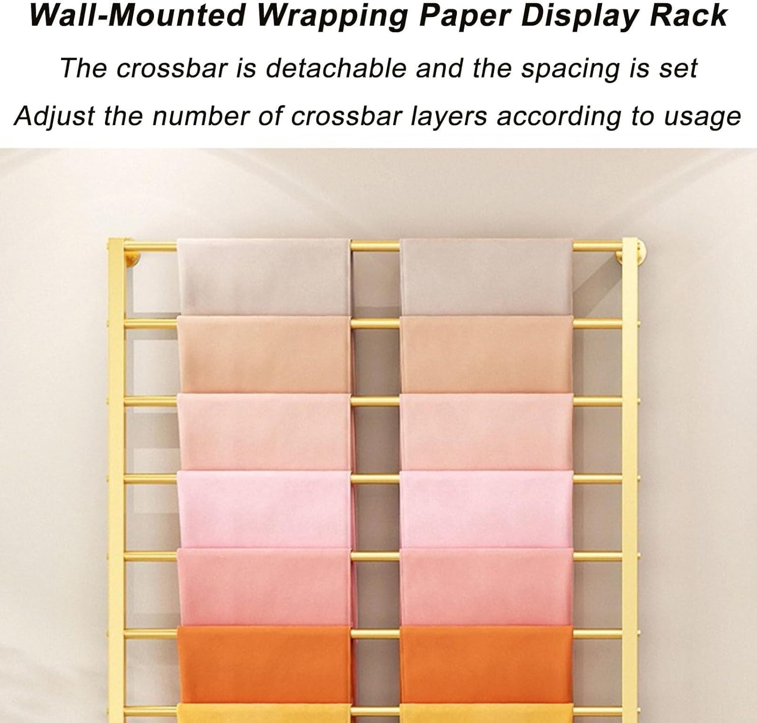 Wall Mounted Scarf Rack & Ribbon Organizer, Multifunctional Towel, Tie, and Silk Scarf Holder, Space-Saving Wrapping Paper Display Rack for Home & Retail, Black 100x60cm