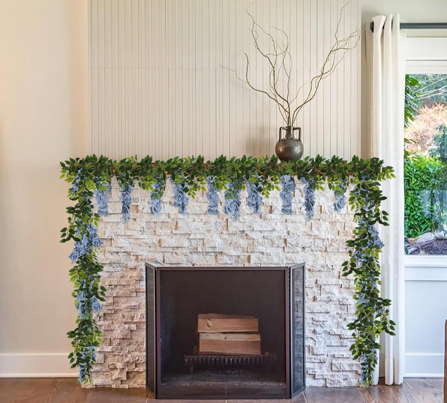 Wisteria Artificial Flowers Garland 2PCS 5.91FT/Peice Fake Wisteria Vines Dusty Blue Faux Wisteria Rattan Silk Hanging Flowers for Wedding Arch Decorations Garden Floral Decor (Dusty Blue)