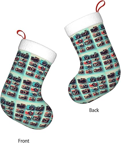 Miniatura 3 de Retro Cool Camera Collection Print Christmas Stocking, Christmas Ornaments, With Hanging Ribbon For Holiday Decor