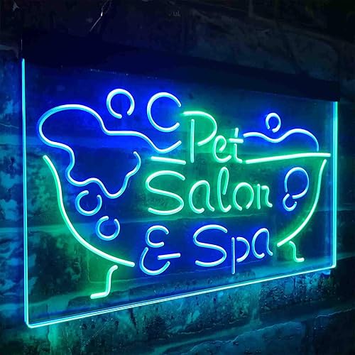 Miniatura 3 de ADVPRO Salón de mascotas Spa Perro Gato Grooming Señal de neón LED de doble color verde y azul 24 x 16 pulgadas st6s64-i3814-gb