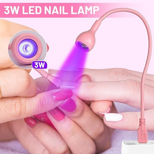 Miniatura 42 de AORAEM Lámpara LED UV para uñas: lámpara U V de cuello de cisne de doble cabeza para uñas de gel, luz LED de curación flash con 6 lupas para el Negro
