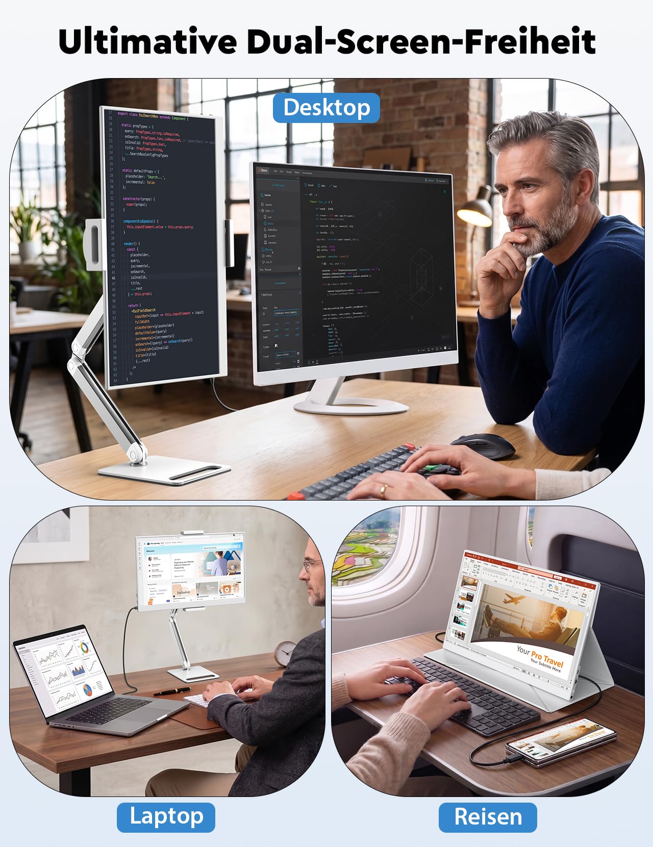 MAGICRAVEN Tragbarer Monitor, 15.6" 1080P FHD Laptop Bildschirm Erweiterung Monitore IPS, Portable Monitor mit Lautsprecher, Mobiler Monitor für Laptop/Handy/PS45/X-Bo mit HDMI/USB C & Metallständer