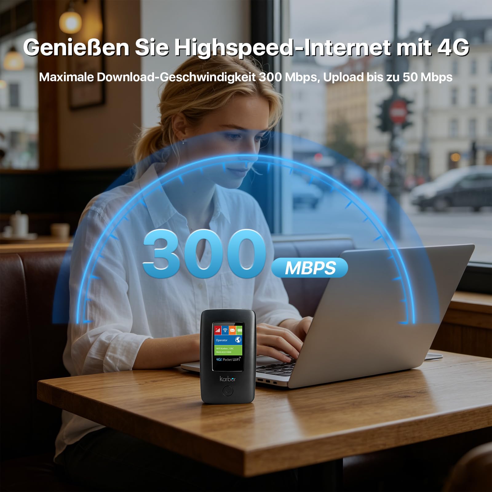4G-Mobile-WLAN-Router mit RJ45 WLAN/LAN(300 Mbit/s Download) | 6000mAh WLAN-Hotspot mit Nano-SIM-Karten Slot, Kompatibel mit Allen europäischen SIM-Karten, Bis zu 16 Geräte verbinden